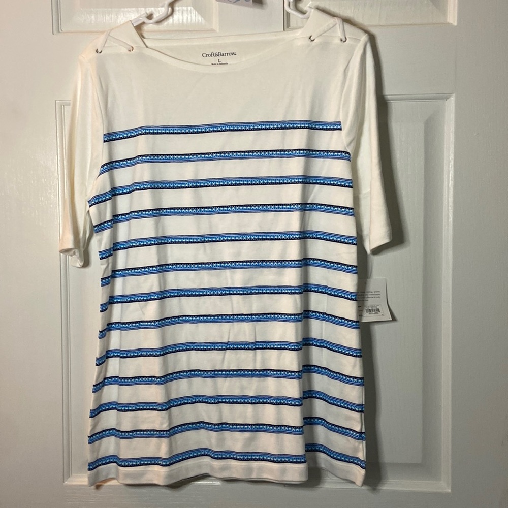 Croft & borrow Blue And White Top NWT